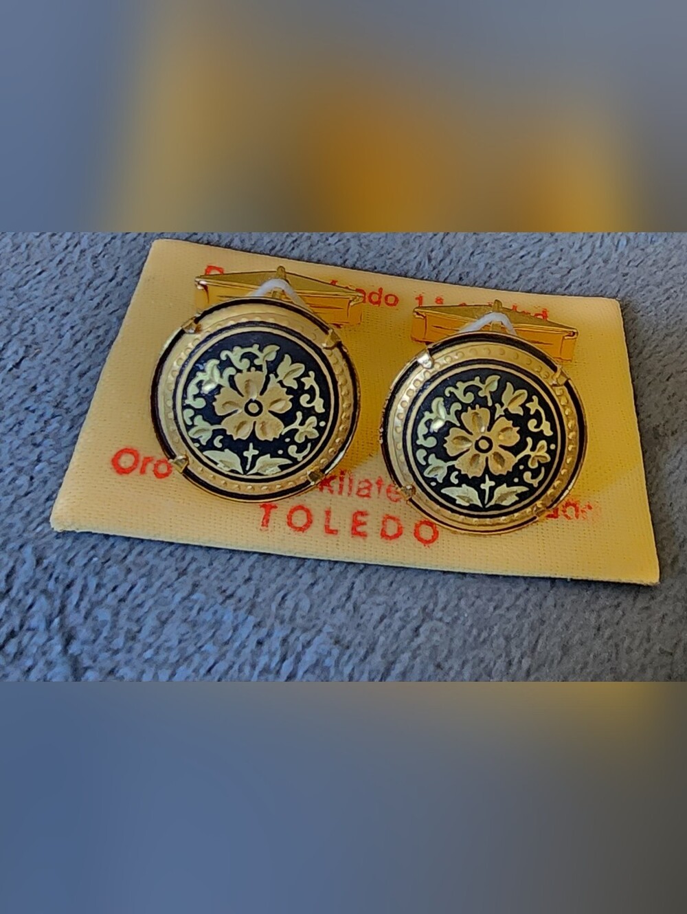 BEAUTIFUL VINTAGE SPANISH DAMASCENE JEWELRY MEN CUFFLINKS GILDED 24k Excellent